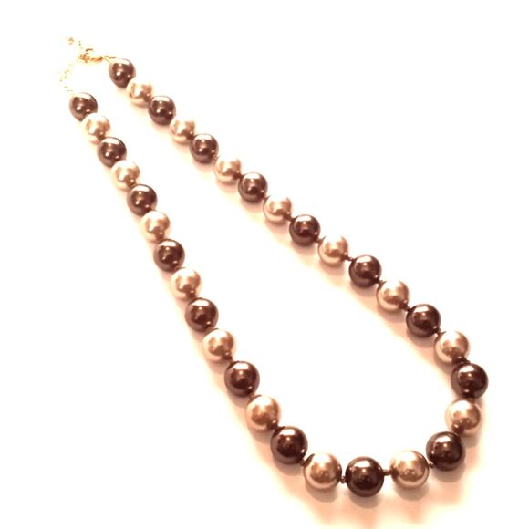 RMN Signed Champagne and Brown Hand Knotted Faux Pearl Necklace * - Picture 4 of 5